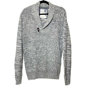 𝅺! Solid Knit Fisherman Sweater Pullover Men Sz L Wool Bld Gray Shawl Collar
𝅺